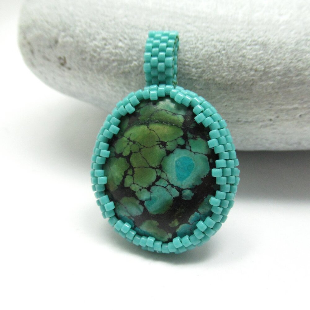 Handstitched Turquoise pendant - Picture 12 of 12